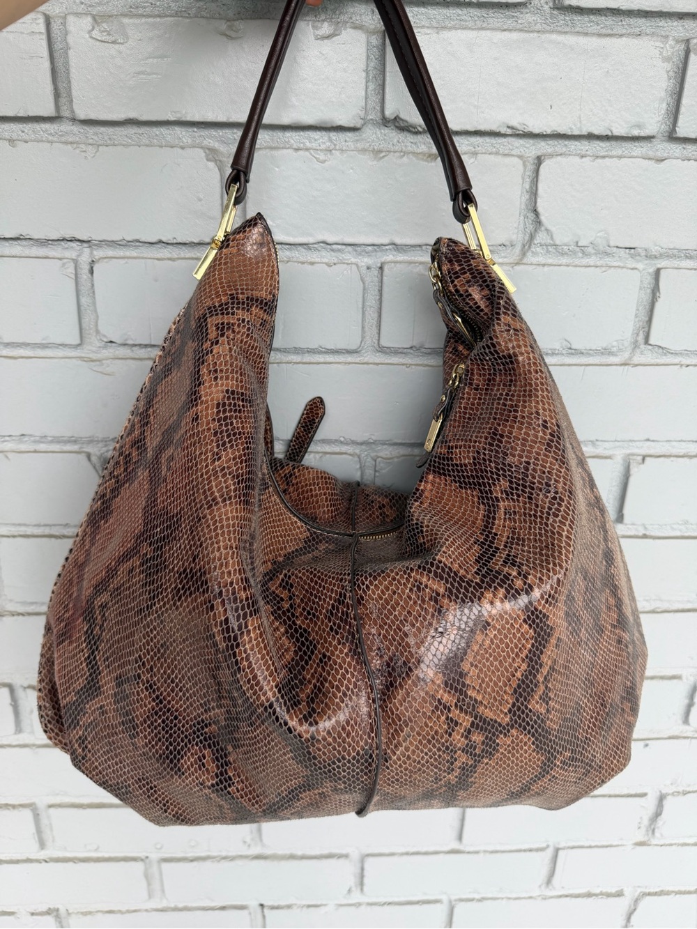 G.I.L.I. Got It Love It Exotic Brown Snakeskin Leather Large Convertible HoboBag